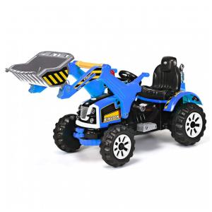 Trator e Escavadeira Elétrica Infantil a Bateria 12V com Buzina e 2 Velocidades, Costzon, Azul