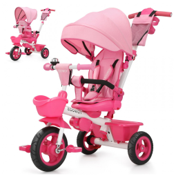 Triciclo Infantil 6 em 1 com Alça Ajustável, Cobertura Removível e Arnês de Segurança para Crianças de 1 a 5 Anos, EOOWOY, Rosa