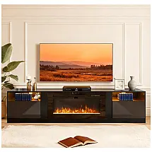 Rack TV MXV 200x56cm c/ Lareira Elétrica 91cm LED 12 Cores Preto 110V