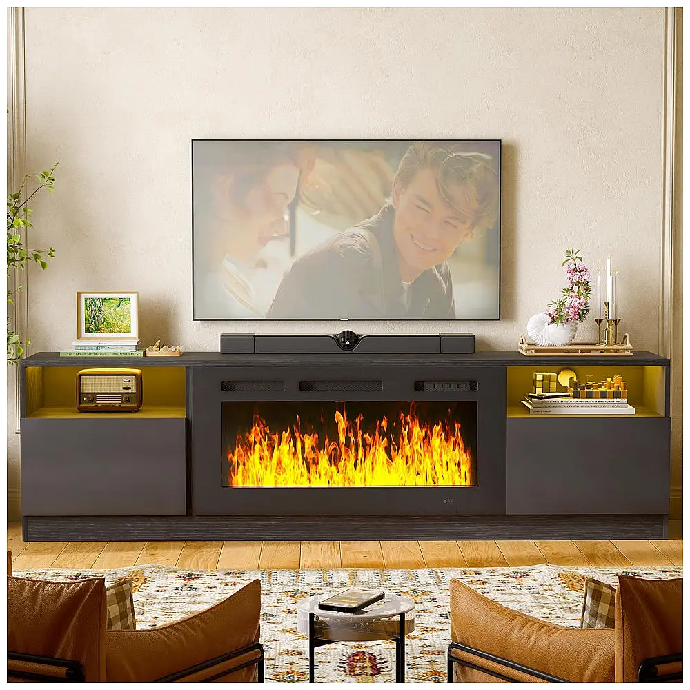 Rack TV MXV 200x56cm c/ Lareira Elétrica 91cm LED 12 Cores Preto 110V — foto 3