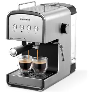 Máquina de Café Expresso 15 Bar com Vaporizador de Leite, 110V 1350W, Ihomekee, Aço Inoxidável