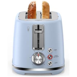 Torradeira Elétrica de 2 Fatias com 6 Níveis de Tostagem e Desligamento Automático, 110V 1000W, LONGDEEM, Azul