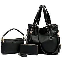 YZAOLL Conjunto de Bolsa Feminina em Couro Sintético, 3 Unidades, Preta