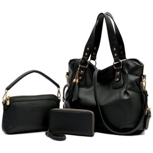 YZAOLL Conjunto de Bolsa Feminina em Couro Sintético, 3 Unidades, Preta