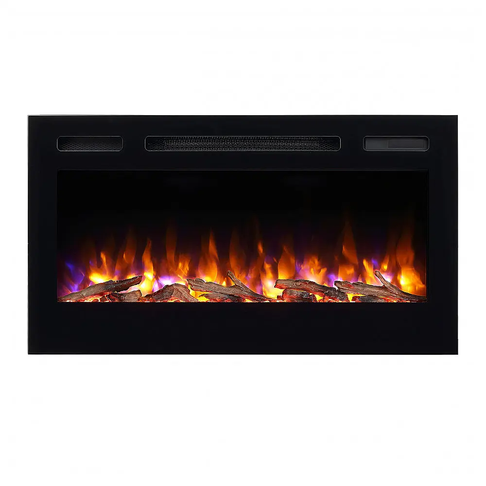 Lareira Elétrica PuraFlame 91x51cm 1500W Chamas LED Quartzo Embutir 110V