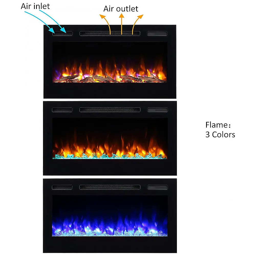 Lareira Elétrica PuraFlame 91x51cm 1500W Chamas LED Quartzo Embutir 110V — foto 2