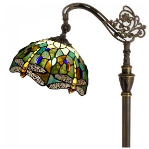 Abajur de piso Tiffany ZJART vidro âmbar amarelo libélula, haste gooseneck ajustável, 170 cm, base metálica, soquete E26, 110V