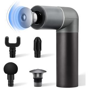 Pistola de massagem muscular profunda, massageador de percussão com 4 velocidades, massageador portátil silencioso com 4 cabeças para