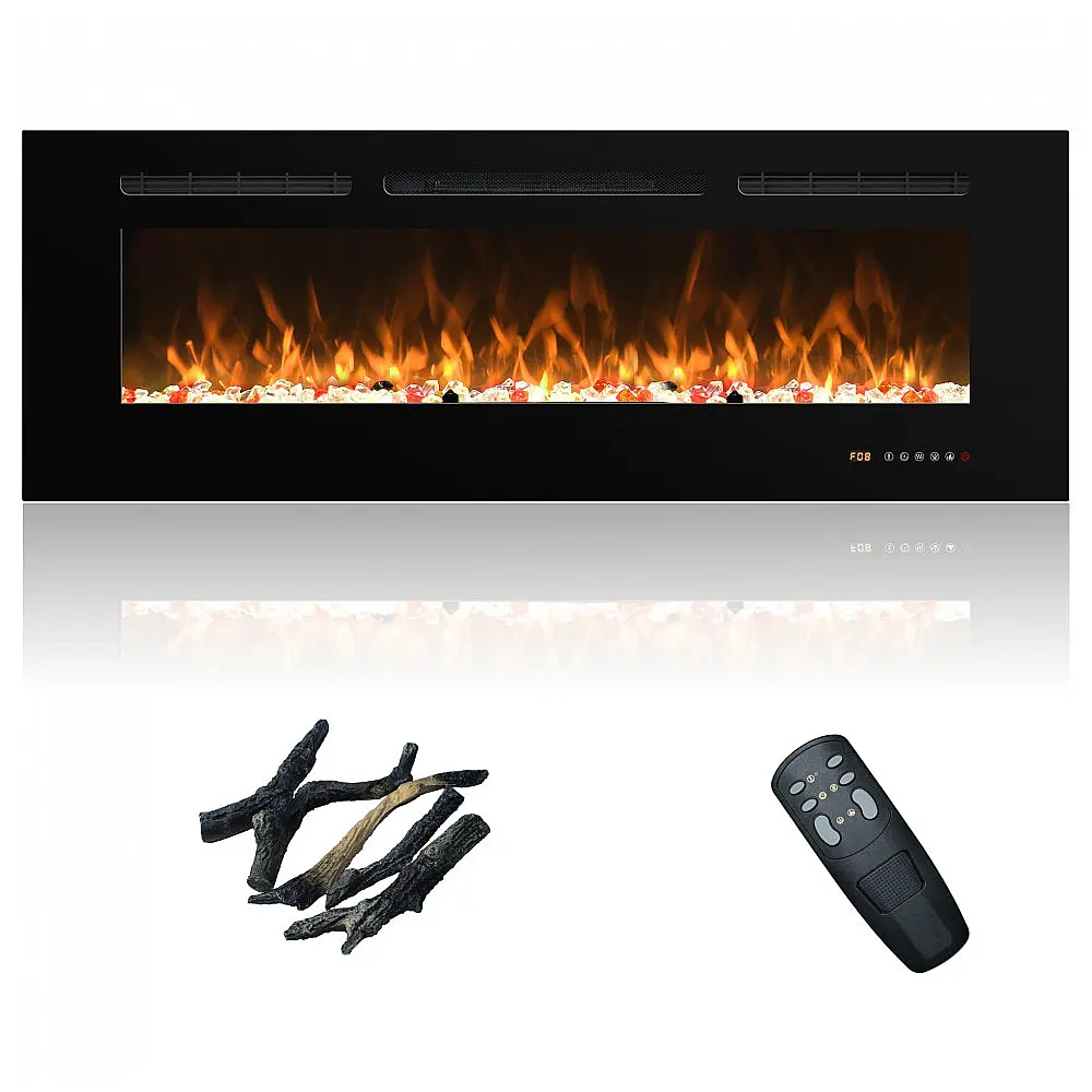 Lareira Elétrica de Embutir A44x127L com Temporizador e Chamas Realista, 110V 1500W, Oxhark, Preta