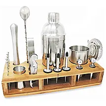 Kit Bn Profissional 24 Peças em Aço Inoxidável com Suporte de Madeira, EPOCHWARE INC., Prateado