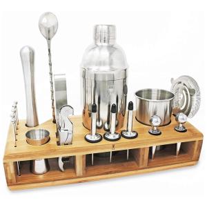 Kit Bn Profissional 24 Peças em Aço Inoxidável com Suporte de Madeira, EPOCHWARE INC., Prateado