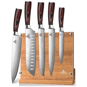 ENOKING Conjunto de Facas em Aço Inoxidável com Bloco de Bancada, 6 Peças, Marrom