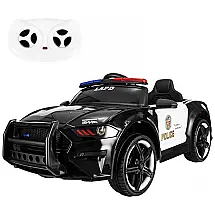 Carro Elétrico Infantil a Bateria Policial com Controle Remoto, Megafone e Luzes de Sirene, 12V, LAPD, Preto e Branco