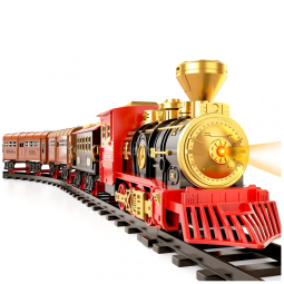 Conjunto de Trem TEMI com Locomotiva a Vapor, Vagão de Carga e Trilho Longo para Crianças de 3 a 5 anos, Brinquedo de Trem Elétrico
