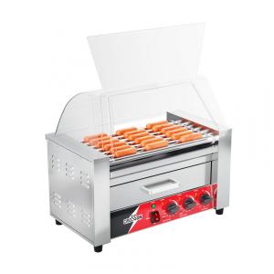Máquina de Salsicha Hot Dog Grill CROSSON,7 rolos antiaderentes,com aquecedor de pães e proteção transparente,comercial, inox 304