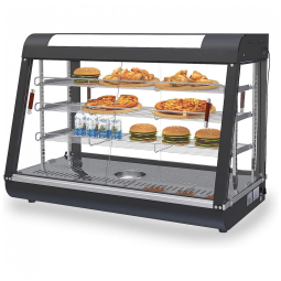 Aquecedor de Alimentos 3 Andares Whalefall Preto Aquecimento 3D Portas de Vidro Deslizantes Estrutura Aço Inoxidável 89 cm para Buffet
