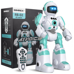 Robô Programável Azul e Branco – SIMREX, Controle Remoto, Gravação de Voz, Dança e Sensores de Gestos para Crianças
