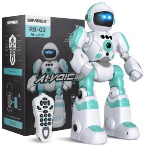 Robô Programável Azul e Branco – SIMREX, Controle Remoto, Gravação de Voz, Dança e Sensores de Gestos para Crianças