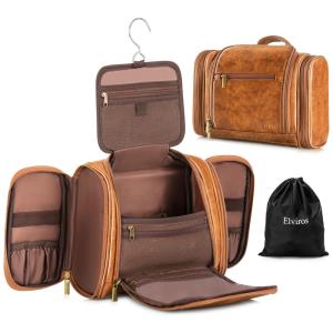 Necessaire Masculina Vintage de Couro Sintético com Forro à Prova d, ELVIROS ELV17000271BR, Marrom