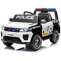 Carro Elétrico Infantil de Polícia com Controle Remoto, Música, Buzina, Sirenes e Luzes LED, 12V, HOMMOW, Branco