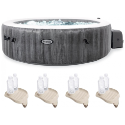 Spa Inflável para 6 Pessoas com 4 Suporte para Copos e Bandeja, Intex PureSpa Plus, Cinza