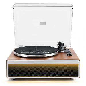 Toca-Discos de Vinil com Alto-falantes HiFi Integrados, Bluetooth Belt Drive para Discos de Vinil com Cápsula Magnética, Seeying