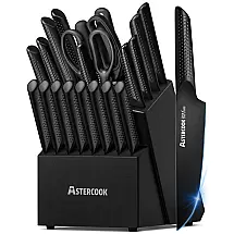 Conjunto de Facas em Aço Inoxidável Alemão com Bloco de Bancada, 21 Peças, Astercook, Preto