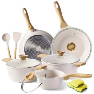 Conjunto de Panelas e Frigideiras Antiaderentes em Alumínio, 14 Peças, Caannasweis, Bege