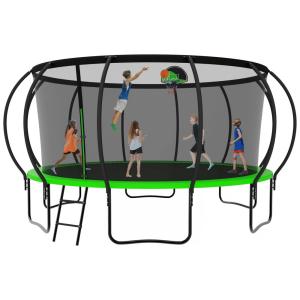 Cama Elastica Capacidade até 635 kg com Cesta de Basquete e Pólos Curvos, Elitezip, Verde