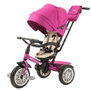 Triciclo Infantil 6 em 1, Oficialmente Projetado pela Bentley com Cobertura e Alça para os Pais, POSH BABY KIDS, Rosa