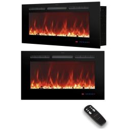 Oxharkflame Lareira Elétrica de Embutir A45x76L Digital, Luz LED, Chamas Multicolorida e Temporizador, 110V, 1500W, Preta