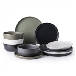 Conjunto de Jantar AmorArc em Cerâmica Stoneware Colorido, Borda Ondulada, Alta Resistência, 12 Peças para 4 Pessoas