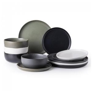 Conjunto de Jantar AmorArc em Cerâmica Stoneware Colorido, Borda Ondulada, Alta Resistência, 12 Peças para 4 Pessoas