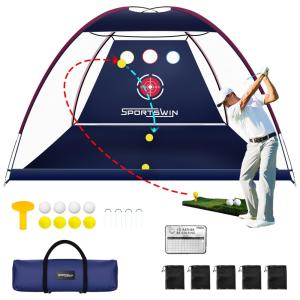 Rede de Golfe 3x2,1m c/ Retorno Automático de Bola, Conjunto Resistente c/ Tapete TriTurf p/ Treino em Casa ou Quintal,SPORTSWIN.