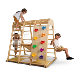 Playground Interno Avenlur Magnolia 6-em-1, Estilo Montessori Waldorf, com Escorregador, Parede de Escalada, Rede, Barra de Macaco