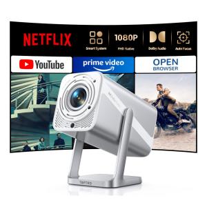 Projetor Smart TOPTRO Prata Suporte 4K Nativo 1080P Foco Automático WiFi 6 TP1 260V