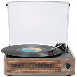 Toca-discos de Vinil Vintage com Alto-falantes - Retro, Bluetooth, 3 Velocidades - Ideal para Iniciantes - Design de Madeira Cinza,WOCKORDER