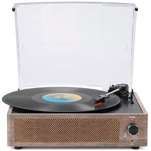 Toca-discos de Vinil Vintage com Alto-falantes - Retro, Bluetooth, 3 Velocidades - Ideal para Iniciantes - Design de Madeira Cinza,WOCKORDER