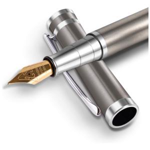 Caneta Tinteiro com Escrita Suave Ponta Média e Estojo, BEILUNER GB 000, Prateado