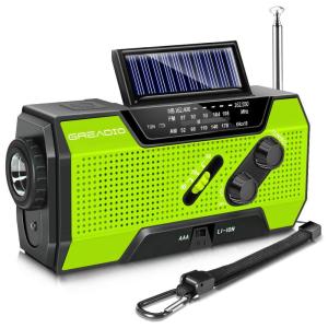 Greadio Rádio AM, FM, NOAA Recarregável Manivela Solar Carregador USB p, Celular Lanterna LED