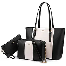Conjunto de Bolsas Femininas de Ombro em Couro Sintético, 3 Unidades, LOVEVOOK, Preto