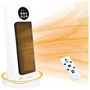 Aquecedor Elétrico de Cerâmica com Controle Remoto e Tela LCD, 1500W 110V, SAIBOKE, Branco