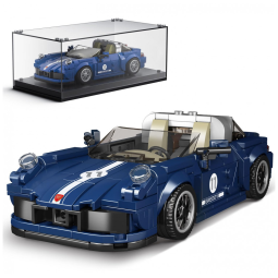 Kit de Construção Carro Porsche 911 Targa com 366 Peças e Vitrine de Acrílico para Crianças Acima de 8 Anos, Mold King, Azul