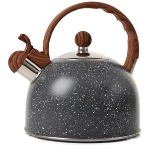 VONIKI Chaleira 2L com Apito e Cabo ergonômico, Aço Inoxidável, Preto