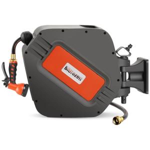 Mangueira de Jadim 20M com Enrolador Retrátil, Bico Pulverizador de 9 Funções, Trava e Suporte Giratório 180, Bltezeit, Cinza Escuro