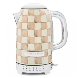 Chaleira elétrica MacKenzie-Childs Sterling Check inox bege e branca 8 xícaras 1500W 110V