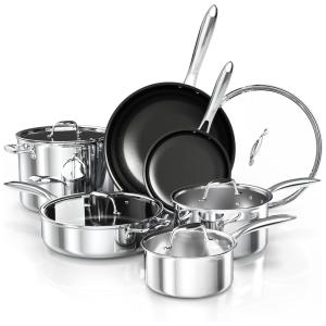 Conjunto de Panelas e Frigideiras de Aço Inoxidável e Revestento de Cerâmica, 11 Peças, IMARKU IM TSS14P 002, Prateado