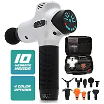 Hivolt Massageador Pistola Elétrico Profissional Sem Fio 10 Acessórios, Branco