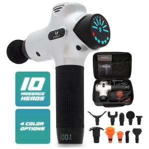 Hivolt Massageador Pistola Elétrico Profissional Sem Fio 10 Acessórios, Branco