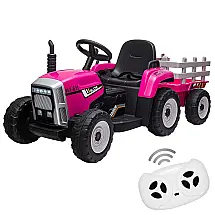 Trator Elétrico Infantil com Controle Remoto, Faróis de 7 LED, 2 Marchas, Reprodutor de Música e Porta USB, 12V, Nasitip, Rosa